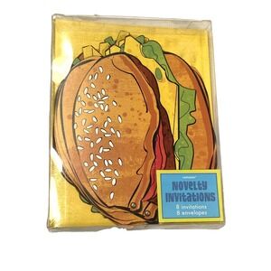 amscan NOVELTY INVITATIONS 8 invites & envelopes CHEESE BURGER COOK OUT